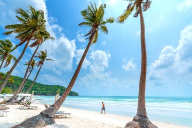 Phu Quoc, Vietnam - 15 Mart 2024: Phu Quoc Adası (Sao Sahili), Vietnam, Güneydoğu Asya 'da Yaz Tatili için Tropikal Turizm Merkezi.