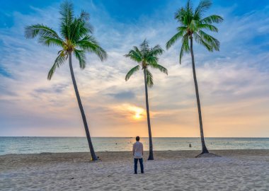 Phu Quoc, Vietnam - April 22nd 2024: Coastal scenery  during sunset, a popular tourism destination for summer vacation in southeast asia, with tropical climate and beautiful landscape. clipart