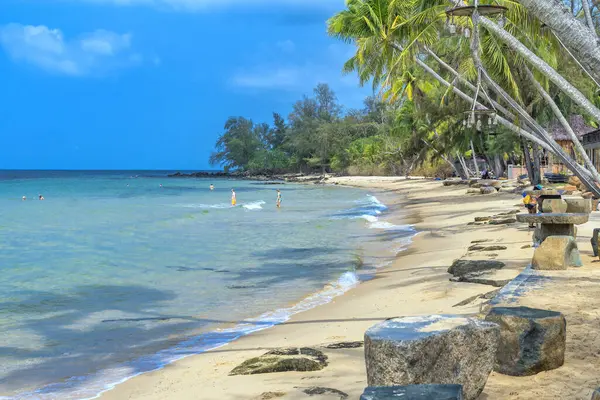 stock image Nice beach in Phu Quoc island Vietnam. The bay with blue water, coconut trees, and fine sand is considered a beautiful beach in the Gulf of Thailand