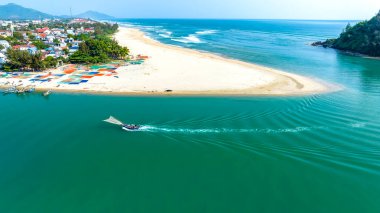 Aerial view of Lang Co bay and beach, Hai Van pass, Lap An lagoon, Hue, Vietnam. Travel and landscape concpet. clipart