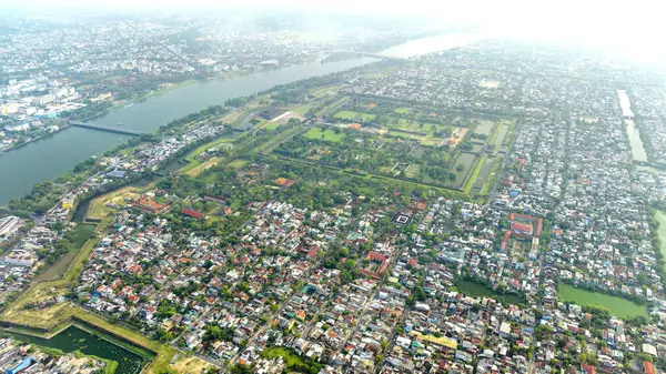 stock image Aerial view of the Hue Citadel in Vietnam. Imperial Palace moat ,Emperor palace complex, Hue city, Vietnam. Travel and landscape concept