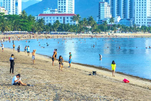 stock image Nha Trang, Vietnam - April 20th, 2024: The coastal city of Nha Trang in the morning, beautiful coastline. This is a city that attracts to relax in central Vietnam