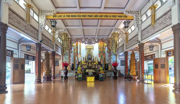 Stock image Nha Trang, Vietnam - April 20th, 2024: Inside view of Long Son pagoda in summer morning, ancient temple of Buddhist spirituality in Nha Trang, Vietnam