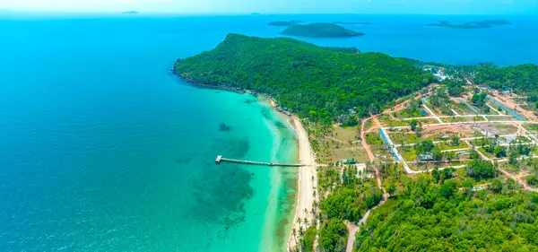 stock image Aerial view of beautiful landscape in Thom island (a tranquil island with beautiful beach) in Phu Quoc, Kien Giang, Vietnam. Travel concept