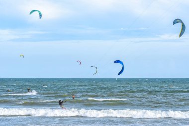 Güneşli bir günde, denizde uçurtma sörfü