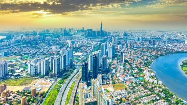 Gün batımı manzaralı Bangkok silueti