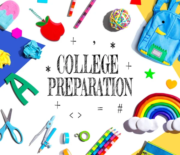 College Preparation Theme School Supplies Overhead View Flat Lay — Stockfoto