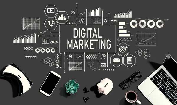 Marketing Digital Con Aparatos Electrónicos Suministros Oficina Planas — Foto de Stock
