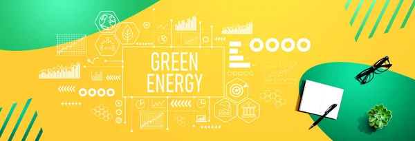 ノートとペンで緑のエネルギーの概念 — ストック写真