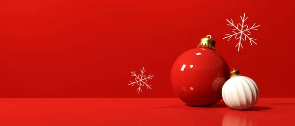 Weihnachtskugeln Auf Rotem Hintergrund Renderer — Stockfoto