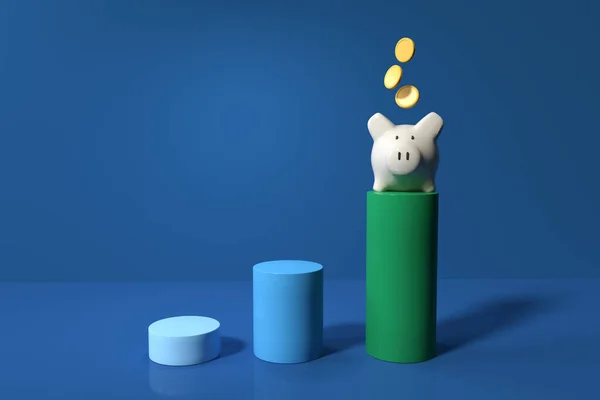 金融主题与小猪银行和硬币 3D渲染 — 图库照片