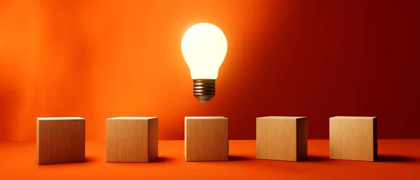 Glowing Light Bulb Wooden Blocks Render — Stock Photo, Image
