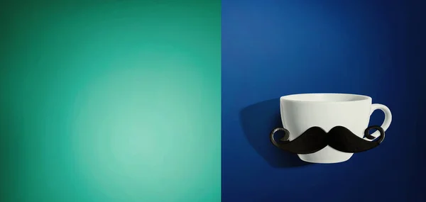 Een Kop Koffie Met Een Papieren Snor Plat Gelegd — Stockfoto