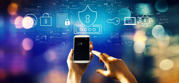 Cyber Security Tema Med Person Med Hjälp Smartphone — Stockfoto