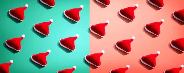 Modello Piccoli Cappelli Babbo Natale Sopraelevata Lay Vista Piatto — Foto Stock