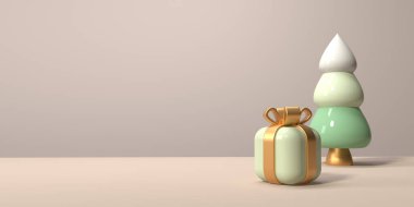 Noel hediyesi kutusu ve ağaç - 3D çizimi