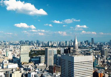 Gökdelenler Nishi-Shinjuku, Tokyo, Japonya 'nın üzerinde yükseliyor.