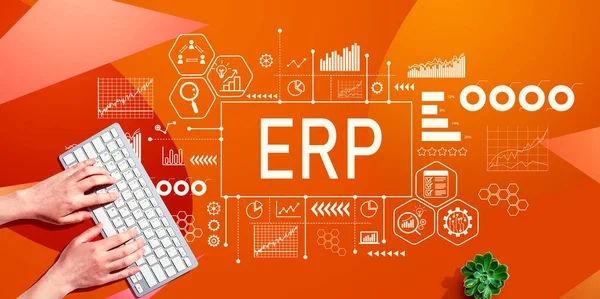 Erp Enterprise Resource Planning Theme Person Using Computer Keyboard — Stockfoto