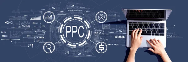 Ppc Concetto Pay Click Con Persona Che Utilizza Computer Portatile — Foto Stock