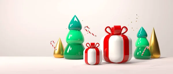 木やキャンディー缶付きクリスマスギフトボックス 3Dレンダリング — ストック写真