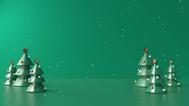 Kar yağan Noel ağaçları - 3 boyutlu resimleme