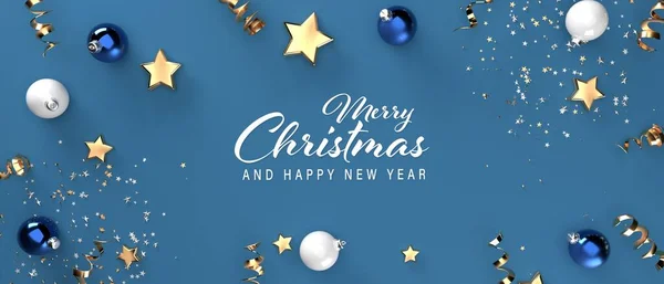 Feliz Mensaje Navidad Con Adornos Estrellas Ilustración — Foto de Stock