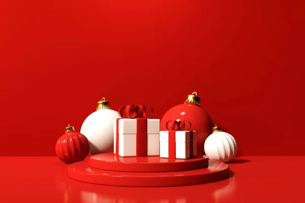 Cajas Regalo Navidad Podio Render — Foto de Stock