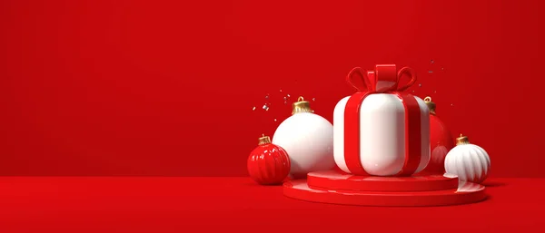 Boyutlu Bir Podyumda Noel Hediyesi Kutusu — Stok fotoğraf