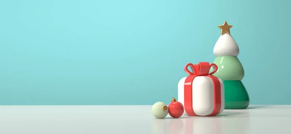 ツリー付きクリスマスギフトボックス 3Dレンダリング — ストック写真