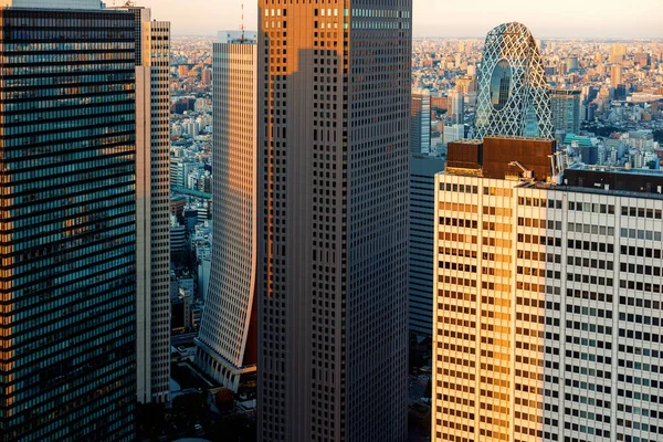 日落时分 摩天大楼高耸在日本东京新宿的城市景观之上 — 图库照片