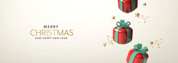Cajas Regalo Navidad Con Estrellas Pequeñas Render — Foto de Stock