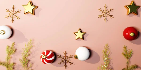 Kerstrand Kerstballen Sterren Render — Stockfoto