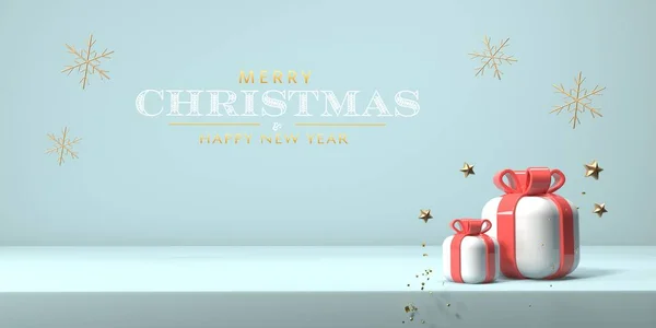 Cajas Regalo Navidad Con Copos Nieve Estrellas Render — Foto de Stock