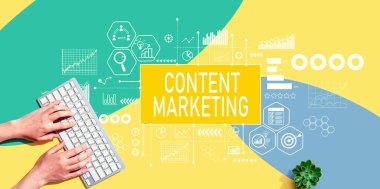 Content marketing theme with person using a computer keyboard