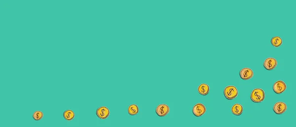美元硬币手绘 金融主题 平面布局 — 图库照片