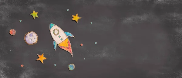 Tema Exploração Espacial Com Desenhos Foguetes Estrelas — Fotografia de Stock