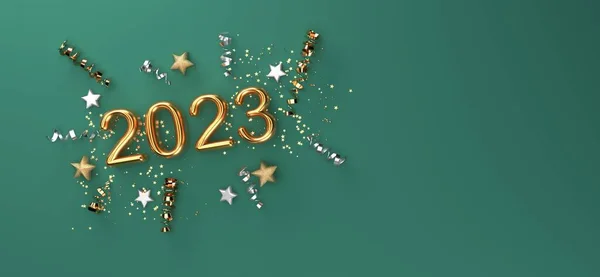 2023 Nyårsfirande Tema Med Konfetti Och Stjärnor Render — Stockfoto