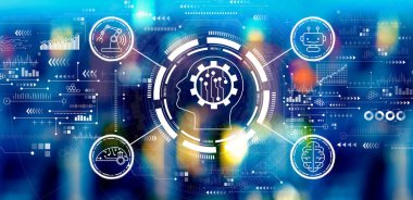 Gece büyük şehir ışıkları ile gelecek teknolojisi kavramı