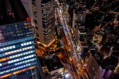 Shibuya, Tokyo, Japonya gece havadan görünümü