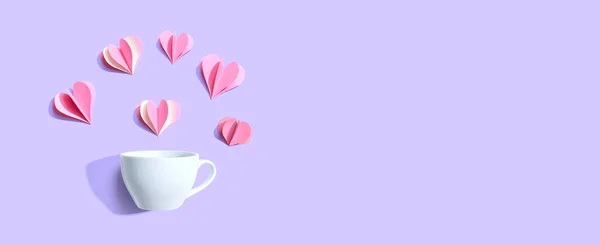 Coffee Cup Paper Craft Hearts Flat Lay — Stock Photo, Image