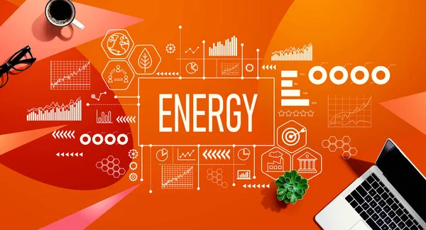 Energie Mit Einem Laptop Auf Orangefarbenem Hintergrund — Stockfoto