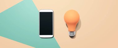 Yukarıdan sarı ampullü akıllı telefon.