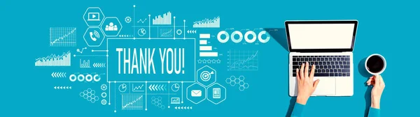 Thank You Message Person Using Laptop Computer — Stock Photo, Image