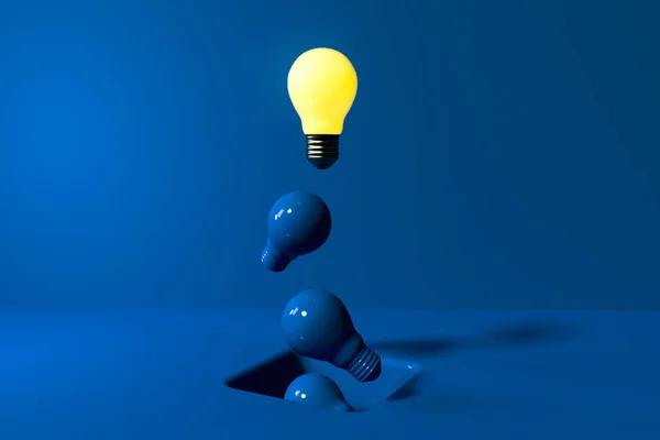 Одна Уникальных Идей Лампочки Дыркой Полу Рендеринг — стоковое фото