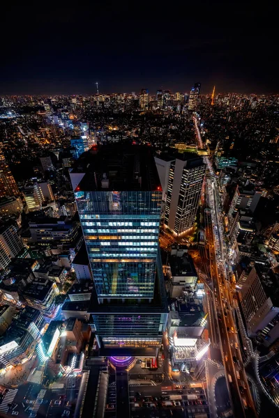 空中鸟瞰涩谷 日本在夜间 — 图库照片