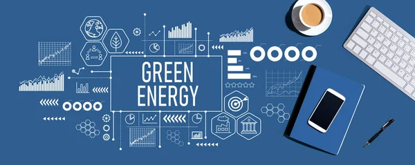 Koncepcja Zielonej Energii Klawiaturą Komputerową Elementami Biurowymi — Zdjęcie stockowe
