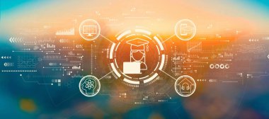 Gün batımında veya gün doğumunda bulanık şehir manzarası ile uzaklık öğrenme teması