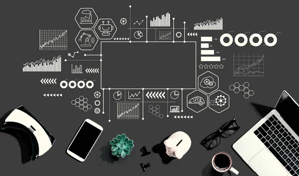 Industry Theme Electronic Gadgets Office Supplies Flat Lay — Foto Stock