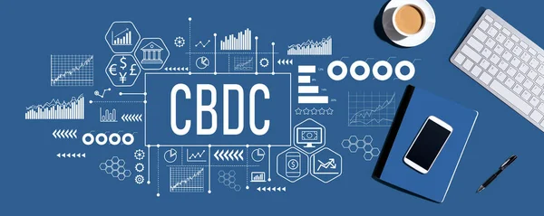 Cbdc Концепция Цифровой Валюты Центрального Банка Компьютерной Клавиатурой Офисными Принадлежностями — стоковое фото
