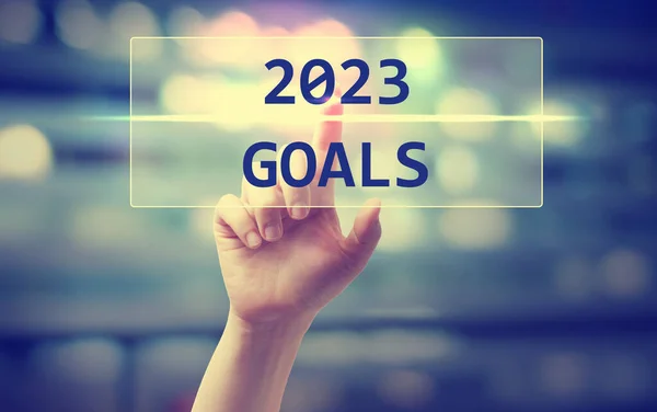 2023 Goals Concept Нажатием Кнопки Размытом Фоне — стоковое фото